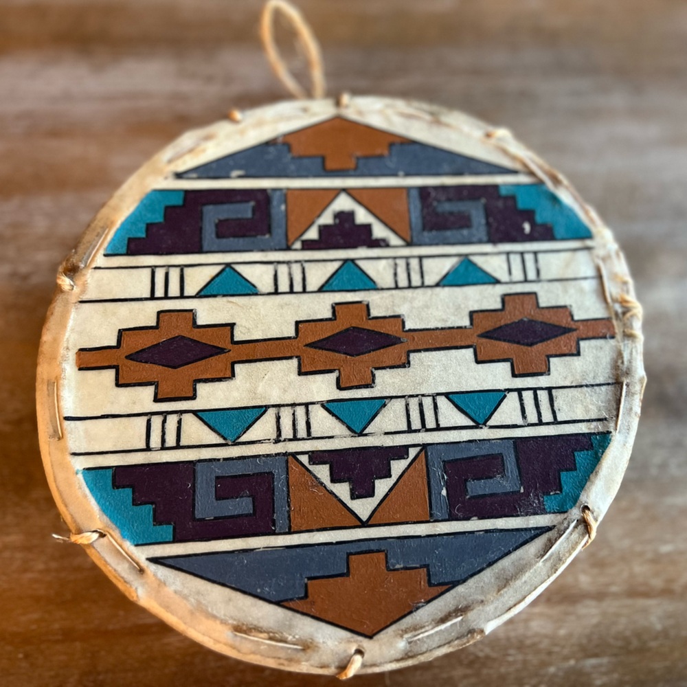 Hand Painted Drum with Native American Tribal Design